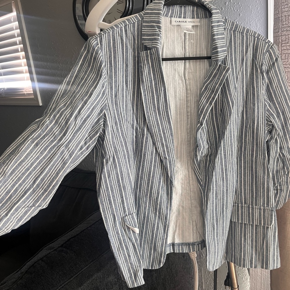 Carole Little Women's Pinstripe Blazer - Gray and White